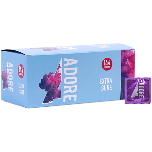 Adore Extra Sure Regular Condoms Bulk Packs 144 Condoms - Natural