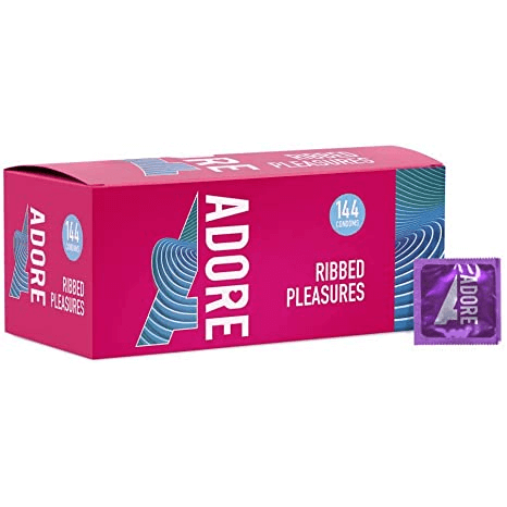 Adore Ribbed Pleasure Textured Condoms Bulk Packs 144 Condoms - Textured