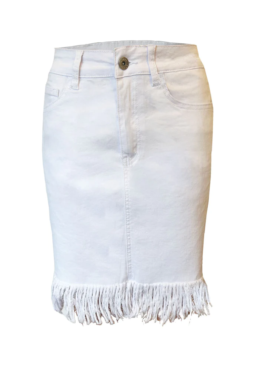 Isla White Denim Midi Skirt – Beginning Boutique