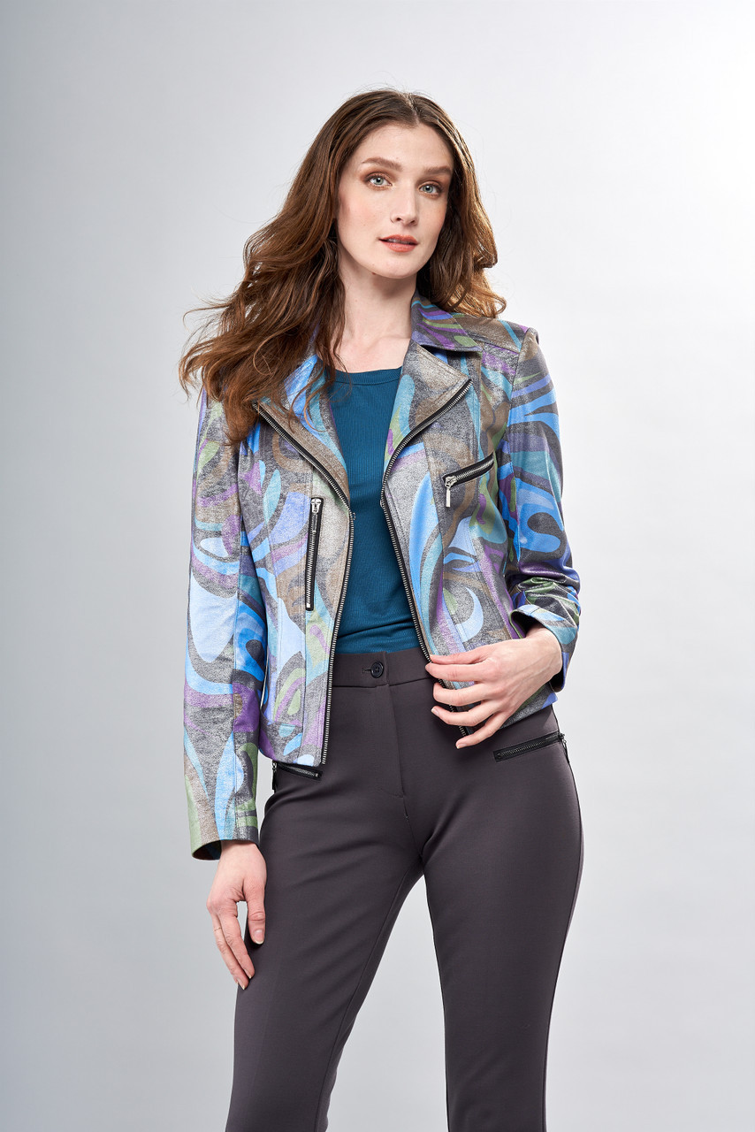 Leather sales printed jacket