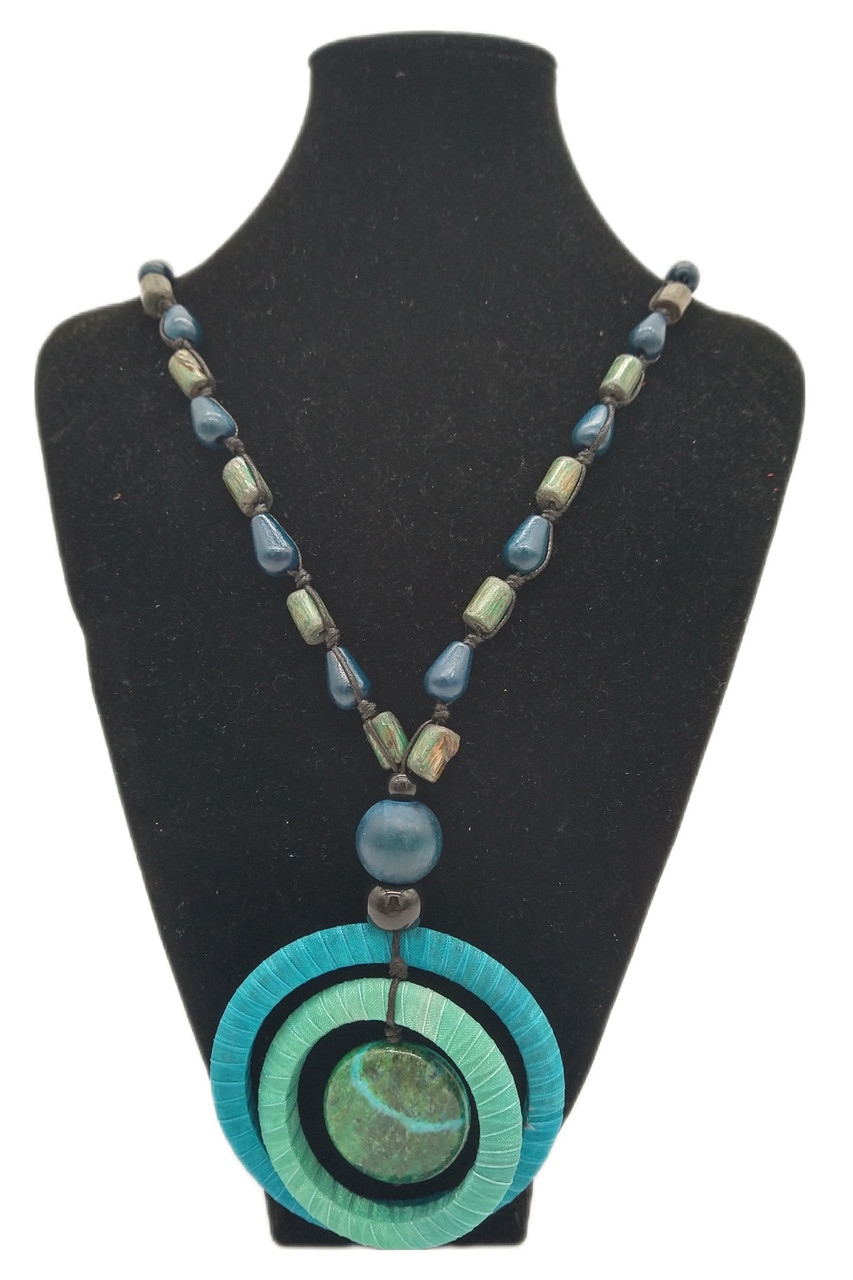 Teal Beaded Pendant Necklace SKU 23186