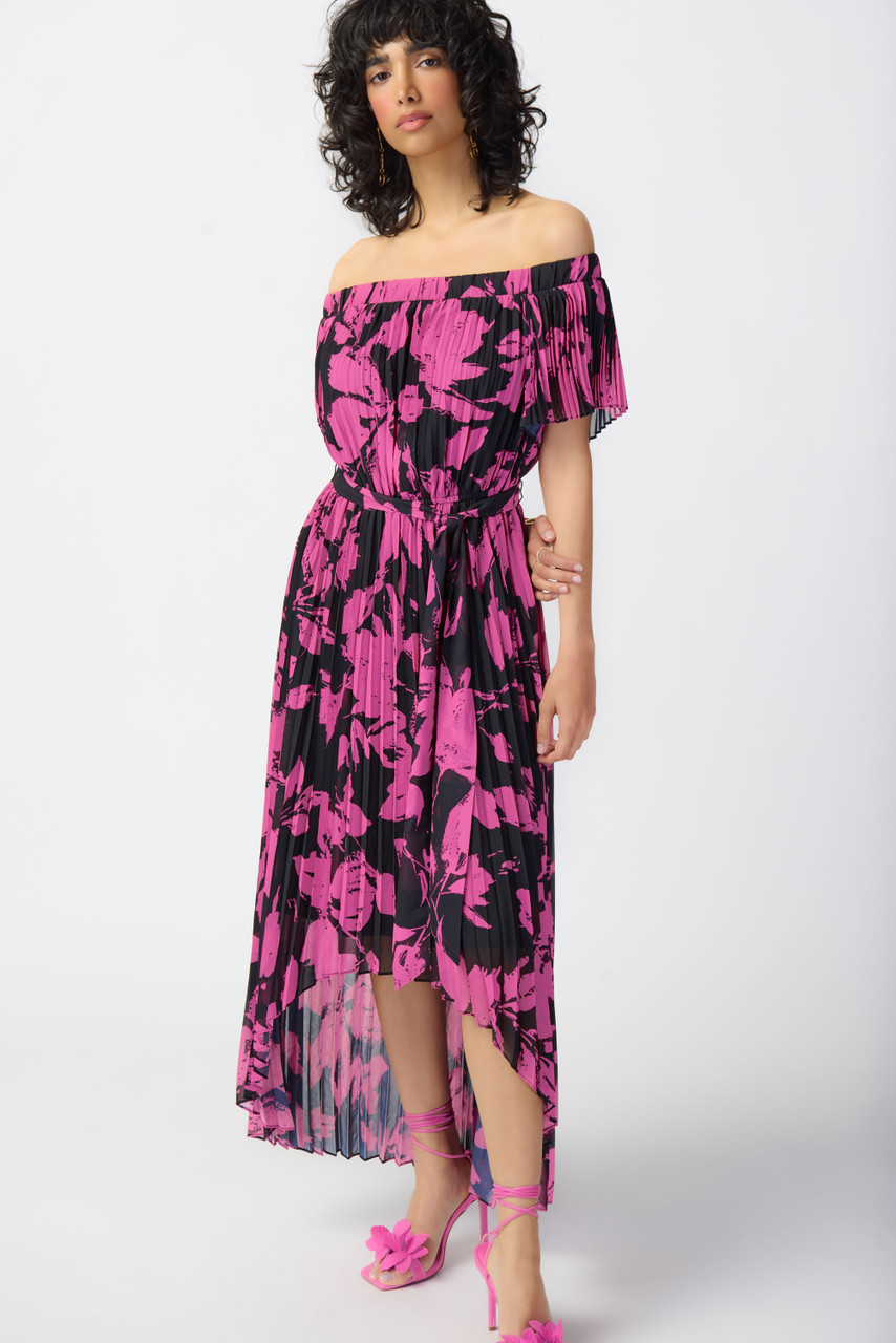 Off-The-Shoulder Pleated Chiffon Popover Dress