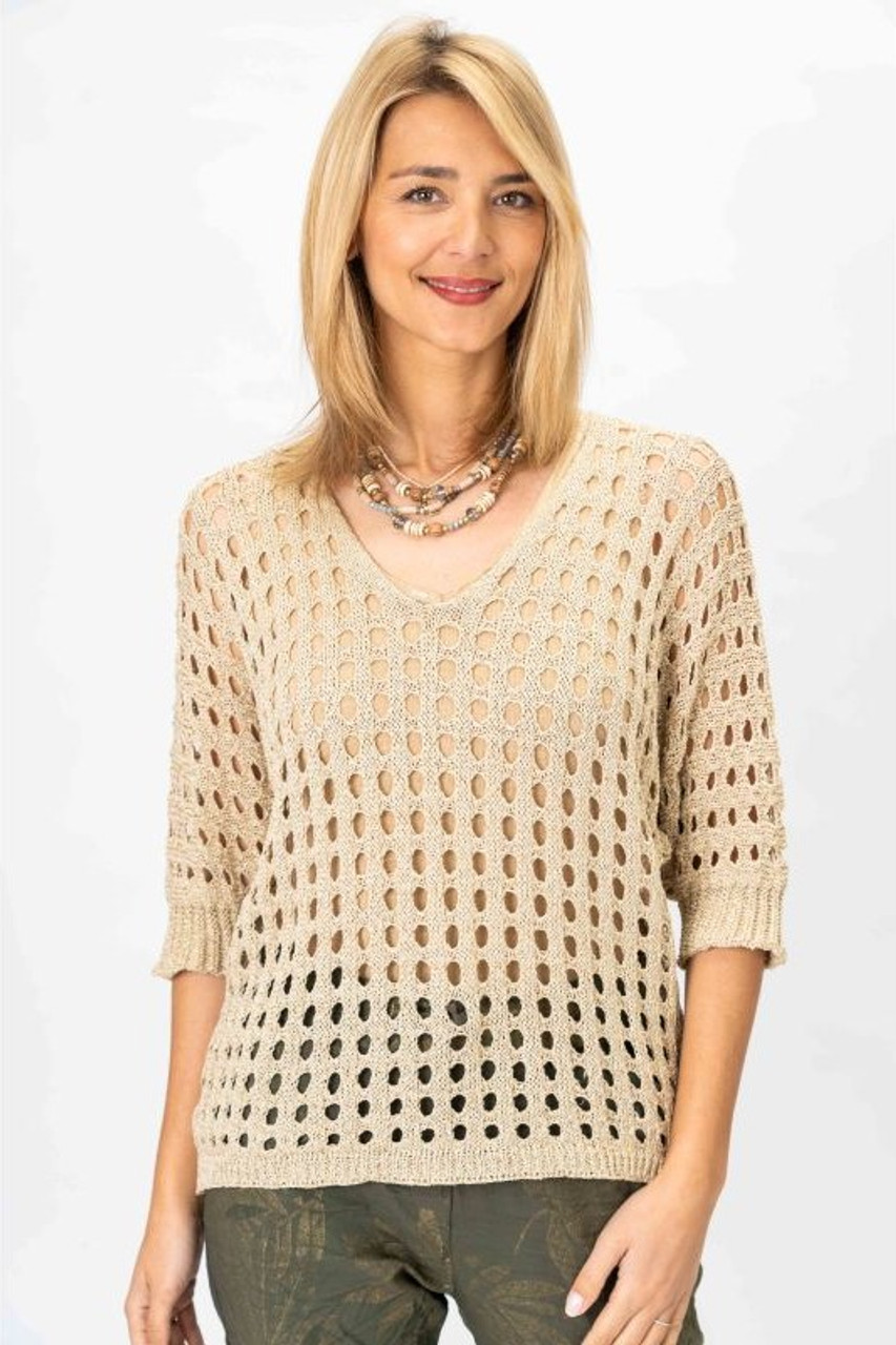 Open Knit Shimmery Hole Sweater - Vita Boutique