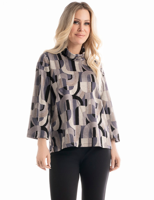 Geometric Print Wide Sleeve Turtleneck - Vita Boutique