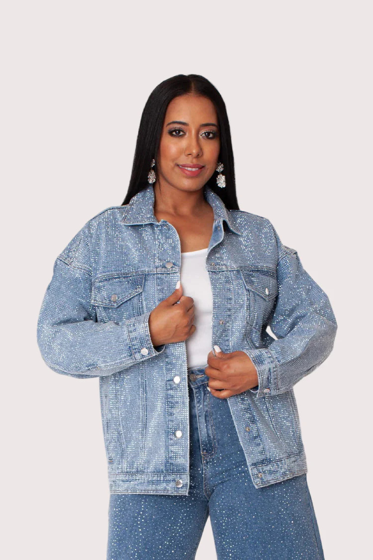 Oversized Rhinestone Studded Jacket - Vita Boutique