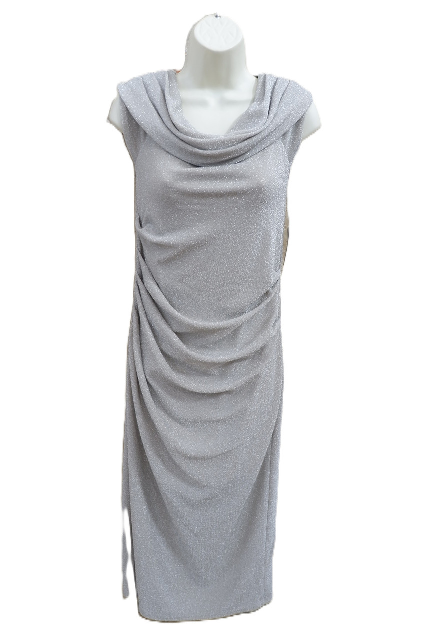 slim fit dress slacks Zapaka Women Silver Mother of The Bride Dress Sheath Boat Neck Open Back 3/4 Sleeves Long Wedding Guest Dress with Pockets, Silver / US20W
