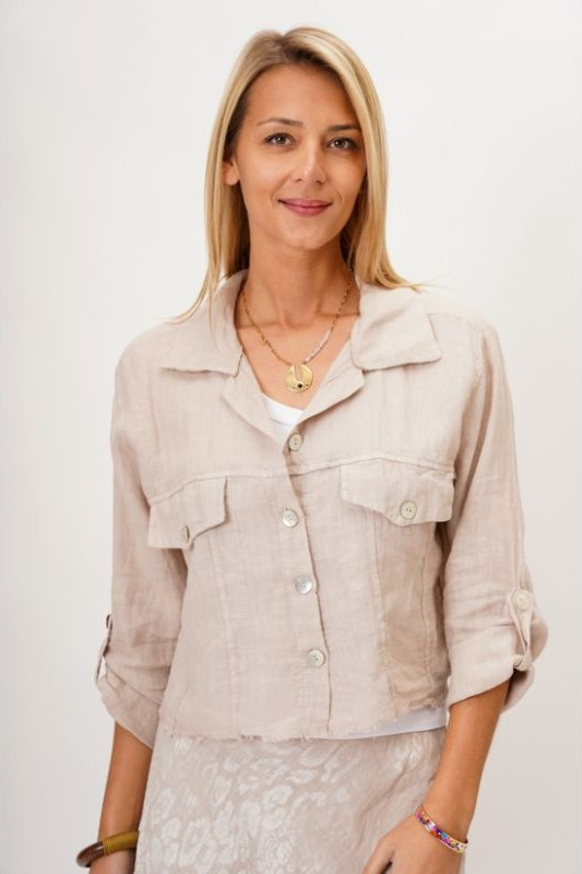 Linen Raw Edge Crop Jacket - Vita Boutique