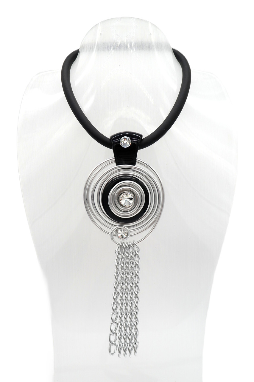 Silver Spiral Chain Link Rubber Necklace SKU 30753 - Vita Boutique