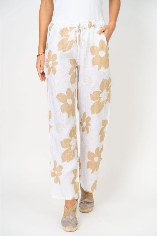 Flower Print Linen Pants - Vita Boutique