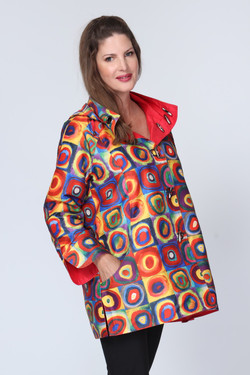Front of the multicolor Circle Print Reversible Raincoat from Lindi