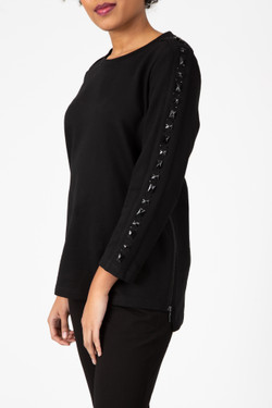 Side of the Beaded Sleeve Zipper Top from Berek in the color black