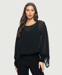 Front of the Chiffon Batwing Popover from Last Tango in the color black