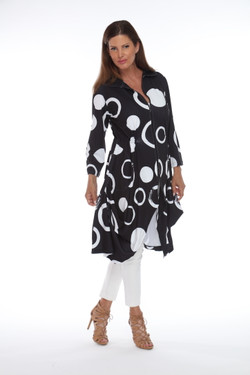 Front of the Polka Dot Duster Cardigan from Lindi in the color black