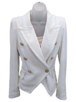 Front of the Peaked Lapel Military Jacket from Eva Varro in the color Cream