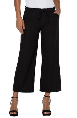 Front of the Wide Leg Tie Waist Pants from Liverpool Jeans in the color black