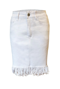 Front of the Denim Fringe Skirt from Ethyl in the color white