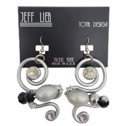 Front of the Black & Silver Spiral Earrings from Jeff Lieb