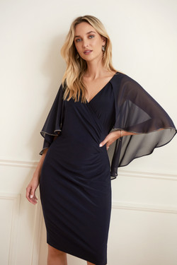 Front of the Chiffon Cape Dress from Joseph Ribkoff in the color midnight blue