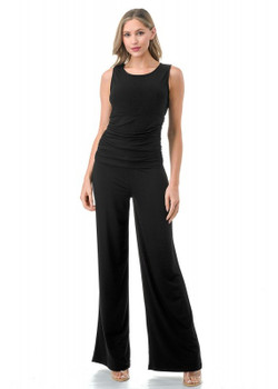 Front of the Ruched Wide Leg Jumpsuit from Ariella in the color black