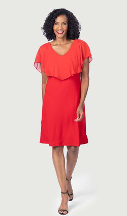Front of the Chiffon Ruffle Tank Dress from Last Tango in the color red
