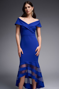 Front of the Scuba Crepe Trumpet Dress from Joseph Ribkoff in the color royal blue