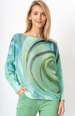 Front of the Swirl Print Sweater from Look Mode in the color "Anis" green