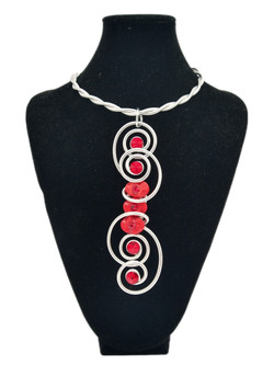 Front of the Red Swirl Twist Wire Necklace SKU 22928 from Jeff Lieb