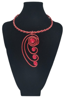 Front of the Red Spiral Twist Wire Necklace SKU 22890 from Jeff Lieb
