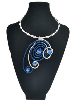 Front of the Blue and Silver Spiral Twist Wire Necklace SKU 23826 from Jeff Lieb