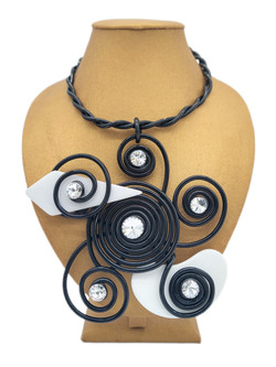 Front of the Black and White Spiral Twist Wire Necklace from Jeff Lieb