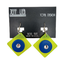 Front of the Lime and Blue Square Earrings from Jeff Lieb