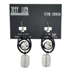 Front of the Black Wire Earrings with Clear Pendants from Jeff Lieb