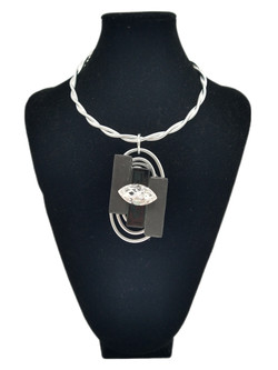 Front of the Silver Twist Wire Necklace SKU 7825 with Stones from Jeff Lieb