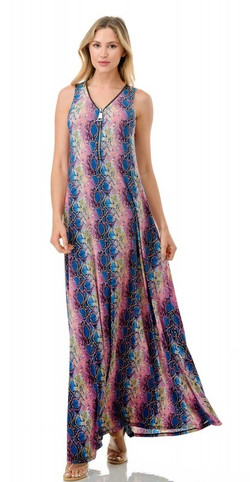 Front of the Printed Zipper Maxi Dress from Ariella in the multicolor print
