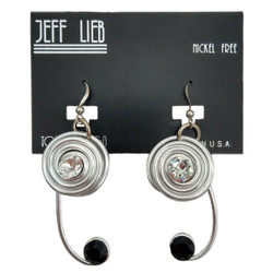 Front of the Silver Spiral Earrings with Black Stones SKU 646 from Jeff Lieb
