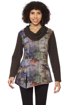 Front of the Marla Cowl Neck Tunic from Parsley & Sage in the multicolor print