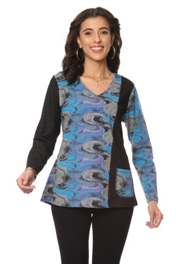 Front of the Gina Pocket Top from Parsley & Sage in the multicolor print