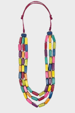 Front of the Multicolor Wood Bead Adjustable Necklace from Alisha D.