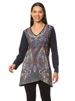 Front of the Zoe V-Neck Tunic from Parsley & Sage in the multicolor print