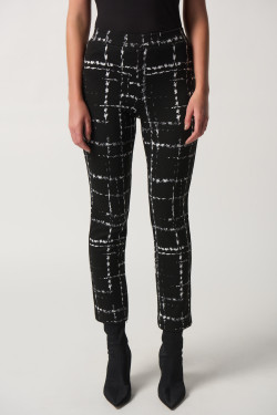 Front of the Plaid Slim-Fit Pants from Joseph Ribkoff in the color black / multi