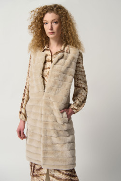 Front of the Faux Fur Sleeveless Vest from Joseph Ribkoff in the color oat