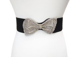 Front of the Rhinestone Bow Belt from Samuel Dong in the color black