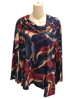Front of the Printed Cowl Neck Top from Last Tango in the colors magenta and navy