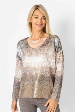 Front of the Animal Print Foil Sweater from Look Mode in the color taupe