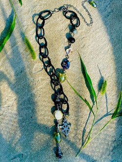 Front of the San Miguel Black Chain Beaded Necklace from Water and Wave