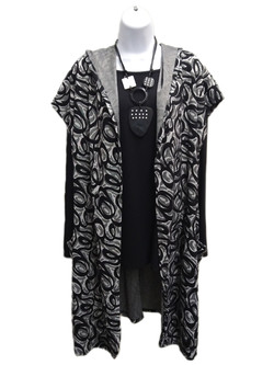 Front of the Swirl Print Long Hooded Vest from Reina Lee in the multicolor print