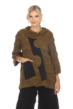 Front of the Cowl Neck Pocket Tunic from Moonlight in the colors kiwi green and black