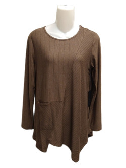 Front of the Pinstripe Asymmetric Tunic from Liv by Habitat in the color cinnamon