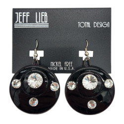Front of the Black Round Pendant Earrings with Crystals SKU 25002 from Jeff Lieb