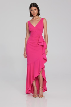 Front of the Scuba Crepe Trumpet Gown from Joseph Ribkoff in the color shocking pink